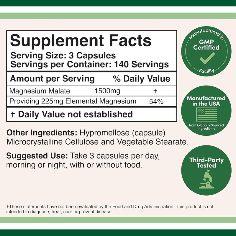 Double Wood Magnesium Malate Supplement 500 mg per Serving 420 capsules